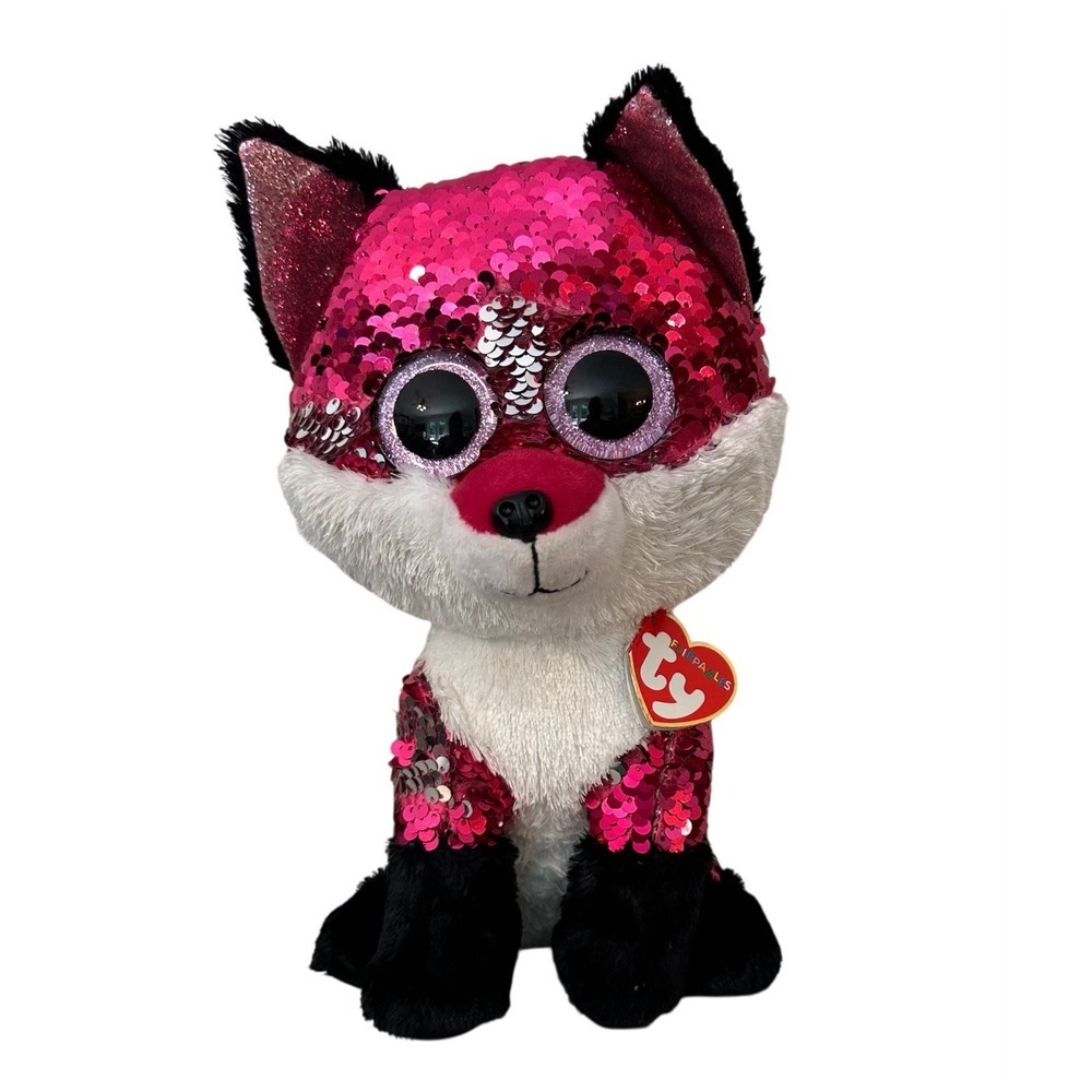 Ty Flippables Jewel Fox Plush Sequin Stuffed Animal 11 Inch New Pink Silver